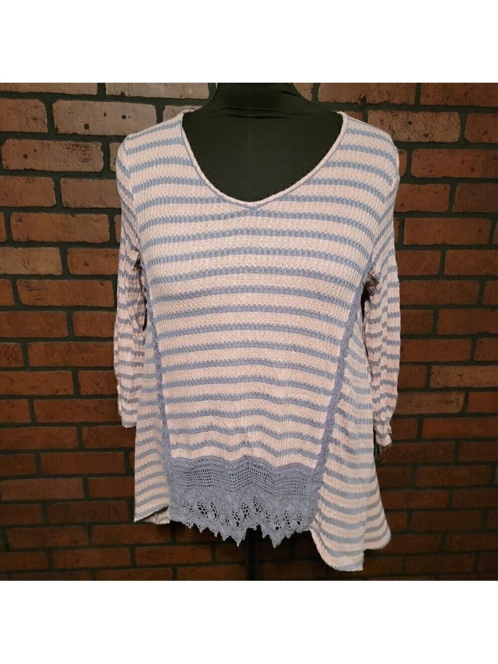New Directions 3/4-sleeve Size L.  Pink and Gray.  22" across the chest.